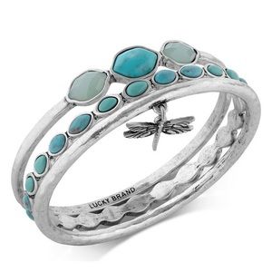 LUCKY 🍀 BRAND Bracelet Set - Silver-Tone Turquoise Dragonfly Bangle Bracelets